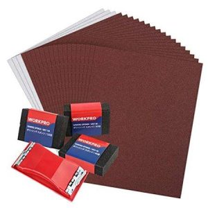 WorkPro 24 Piece Sandpaper 80-600 Assorted Grit with Holder, Sand Sponges 40/80/120 Grit, Alumina Sand Paper for Wood Furniture Finishing, Metal Sanding
